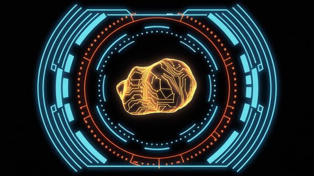 Artificial intelligence animation wires digital brain charts. High tech artificial intelligence animation tracks interface metrics. Cyber artificial intelligence animation processes data.