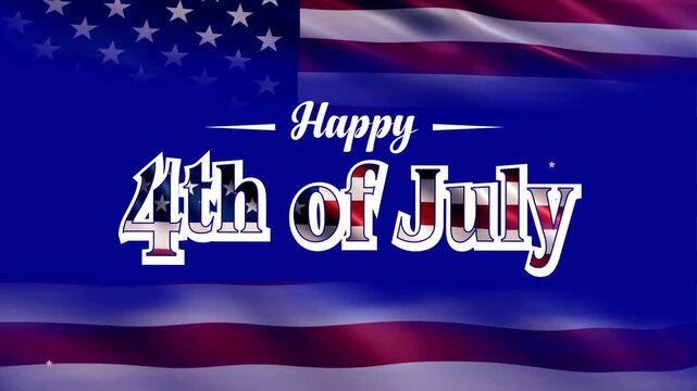 Happy Independence Day USA greeting animation with waving American flag and fireworks splash, Happy Independence Day United States of America concept