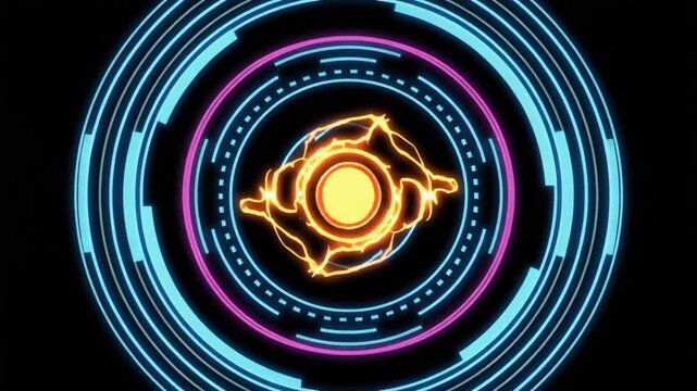 Energy power animation burns fiery core energy circles. Neon energy power animation flashes pink and blue light waves. abstract energy power animation loops abstract power spheres.