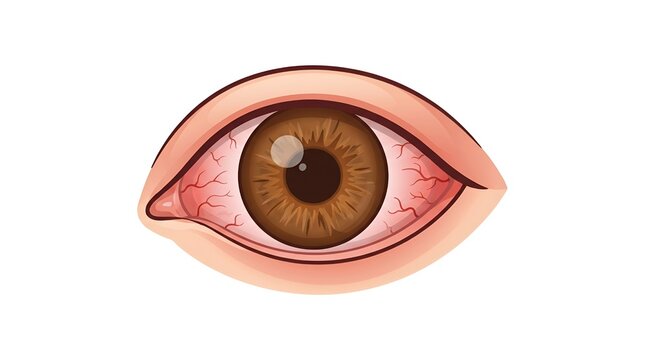 Medical illustration of a bloodshot and irritated human eye
