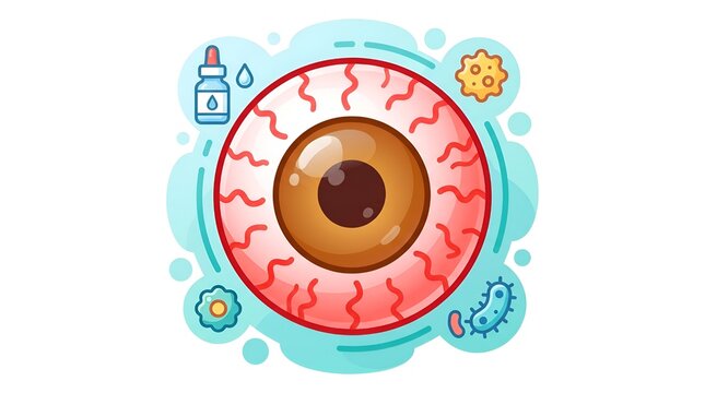 Vector Illustration of Irritated Bloodshot Eye and Eye Care