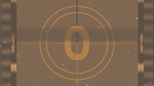 Countdown five to zero second retro vintage film look, flicker, grain and scratches effect, 4k video animation