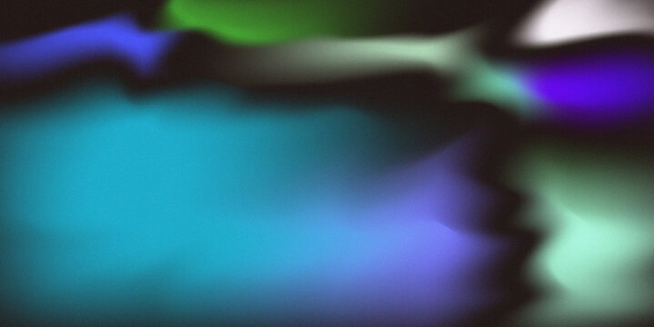 Vibrant cyan blue gradient wave on black background, abstract grainy noise texture blurry ambient aurora retro poster banner cover backdrop design