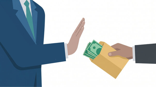 Businessman Rejecting Bribe Money in Envelope Conceptual Flat Illustration