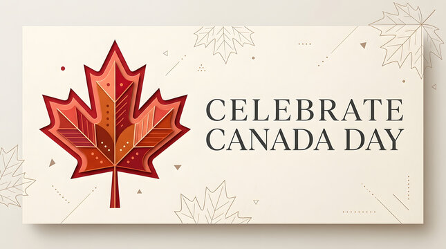 Celebrate canada day with a vibrant red maple leaf on beige background