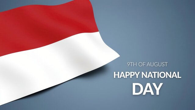 Happy Singapore National Day on 9th of August with waving red and white flag