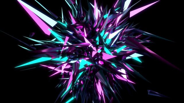 Blue purple neon broken crystal fragments explosion background