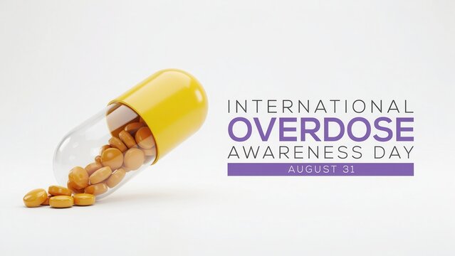 International Overdose Awareness Day banner with pill isolated on white background