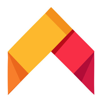 Abstract geometric arrow shape in orange, yellow, and red