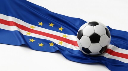 Fototapeta premium Soccer ball on waving Cape Verde national flag isolated on white background with studio lighting