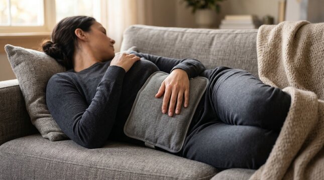 Close Crop Sofa Rest With Heating Pad For Abdominal Cramp Comfort