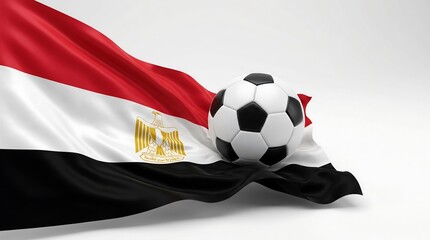 Fototapeta premium Studio shot of soccer ball resting on the waving national flag of Egypt against white background