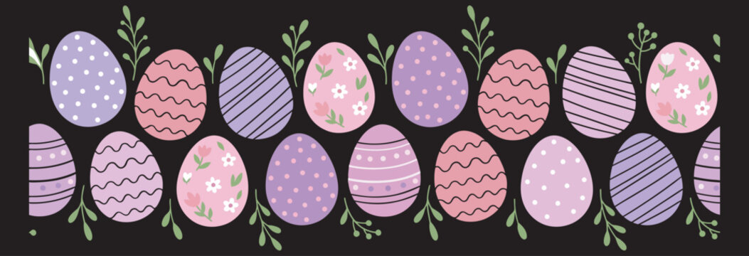 A charming collection of decorative Easter eggs with floral and striped patterns on transparent background