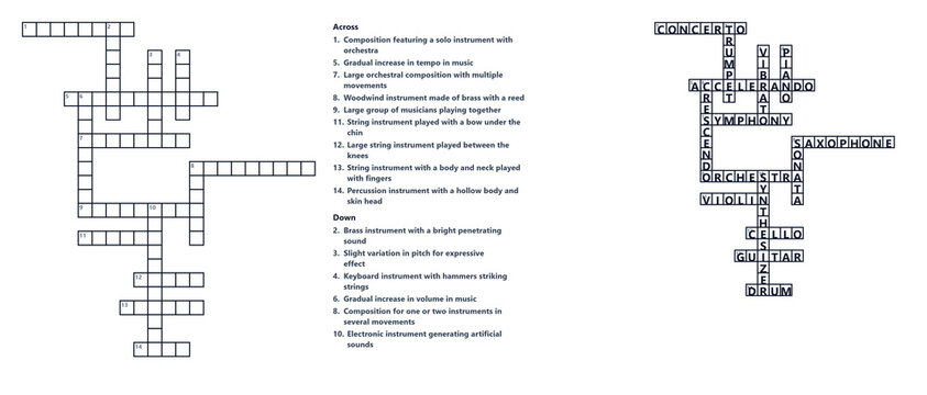 Crossword puzzle with clues for words and definitions  