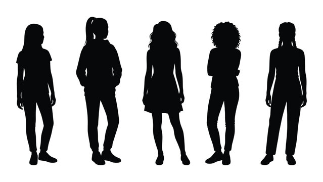 Black silhouettes of five people standing in a row