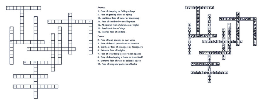 Crossword puzzle template with clues and grid layout  