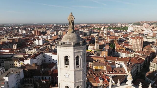 Aerial drone view of Valladolid Cathedral and city center, Spain