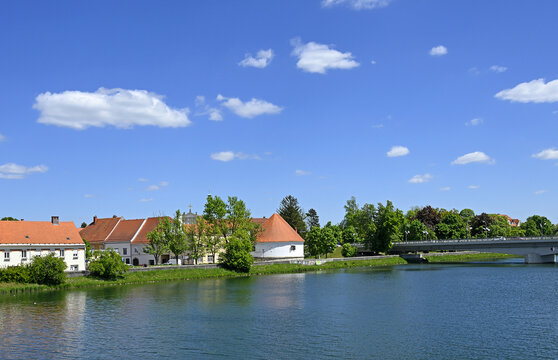 Panorama of Ptuj and Drauturm - The Drava tower, built in the 16th century, is the largest of the six towers that were part of Ptuj&rsquo;s defense system, Slovenia
