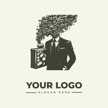 Abstract Businessman Head with Swirling Smoke Vector Logo Illustration for Creative Branding Identity