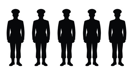 Black silhouettes of five men standing in a row © Alom