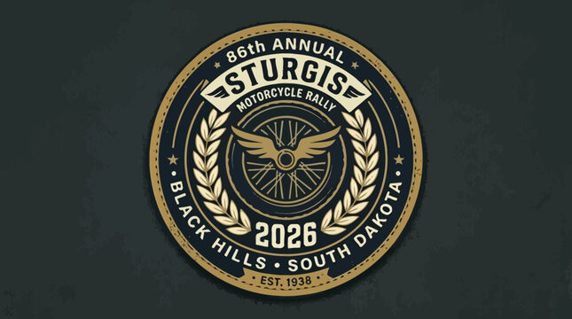 Vintage Motorcycle Rally Annual Event Logo with Winged Wheel and Laurel Wreath Badge Design for Biker Community