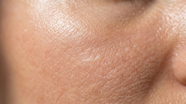 Close-up of human cheek with skin texture