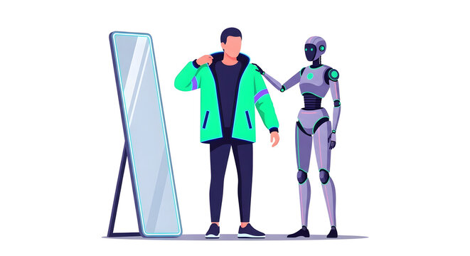 Artificial intelligence ai robot assisting human with shopping