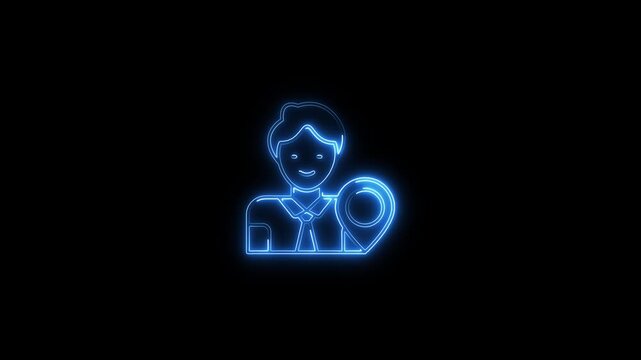 Glowing blue neon virgo zodiac sign astrology symbol on black background