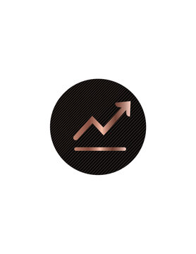 Business growth graph icon with rose gold gradient on black background.