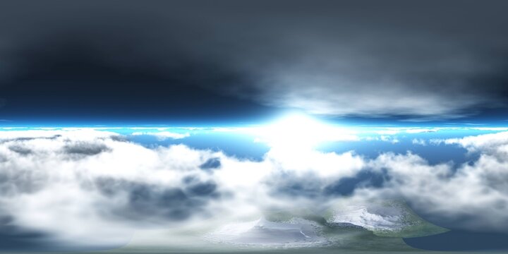 Panorama of clouds, HDRI, environment map , Round panorama, spherical panorama, equidistant projection, panorama 360, flying above the clouds,sky above the clouds, 3D rendering