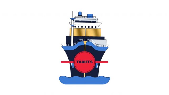 Tariffs on maritime trade 2D animation. International freight issues. Import duties on container ship. Business and transportation animated cartoon flat concept idea 4K video on transparent background