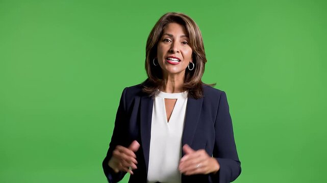 Confident Businesswoman Talking and Gesturing on Green Screen