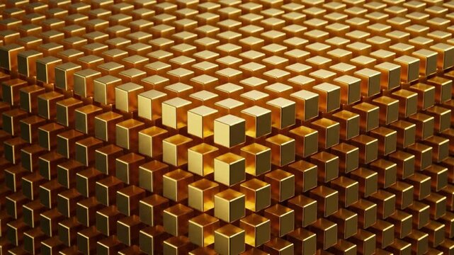 不活性な金属ブロックが熱力学波によって純金へ変化する物理シミュレーションCG