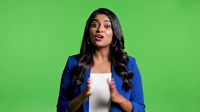 Female Presenter Talking Green Screen Background - Gesturing and Explaining