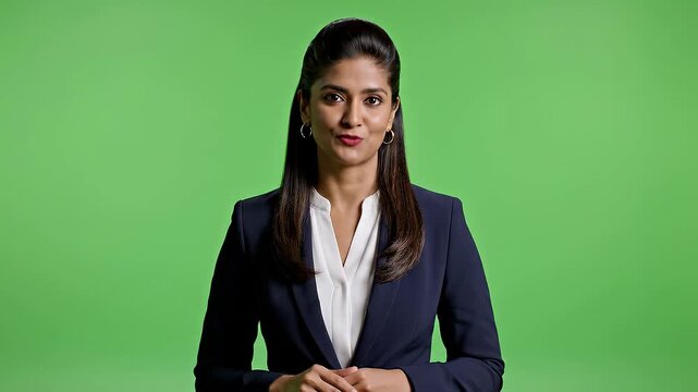Professional Woman Presenter Talking Green Screen Chroma Key Background