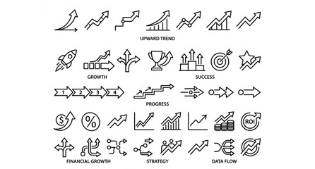 Naklejka premium Modern Business Arrow Icons Vector Pack with Growth and Progress Symbols