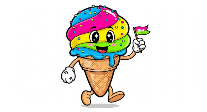 Ice Cream Character Walking with Aromantic Pride Flag Isolated on White Cartoon Vector