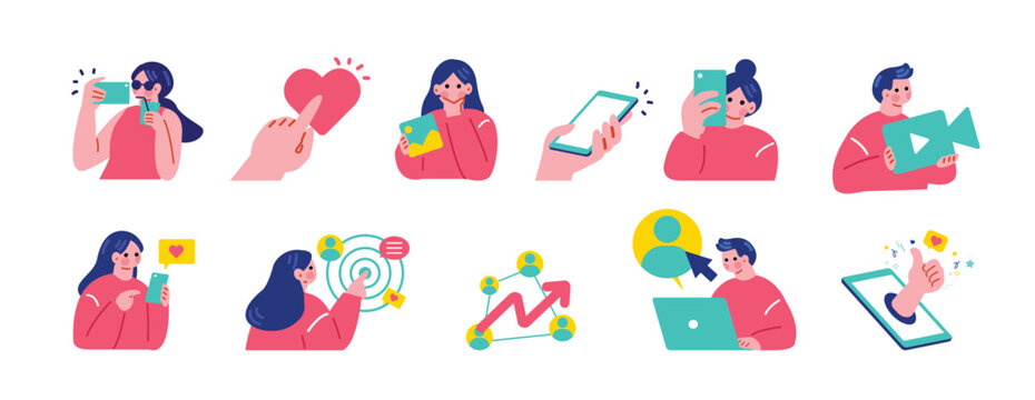 SNSを活用する人々のイラスト