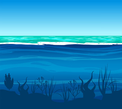Underwater ocean sea. Deep water, underwater ocean