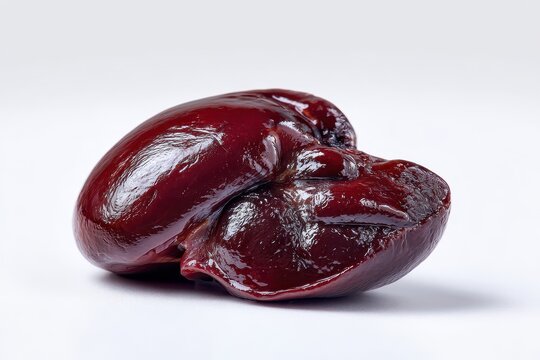 Close-up photograph of a raw beef kidney on a clean white background