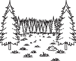 Obraz premium Illustration of dense evergreen trees in a forest