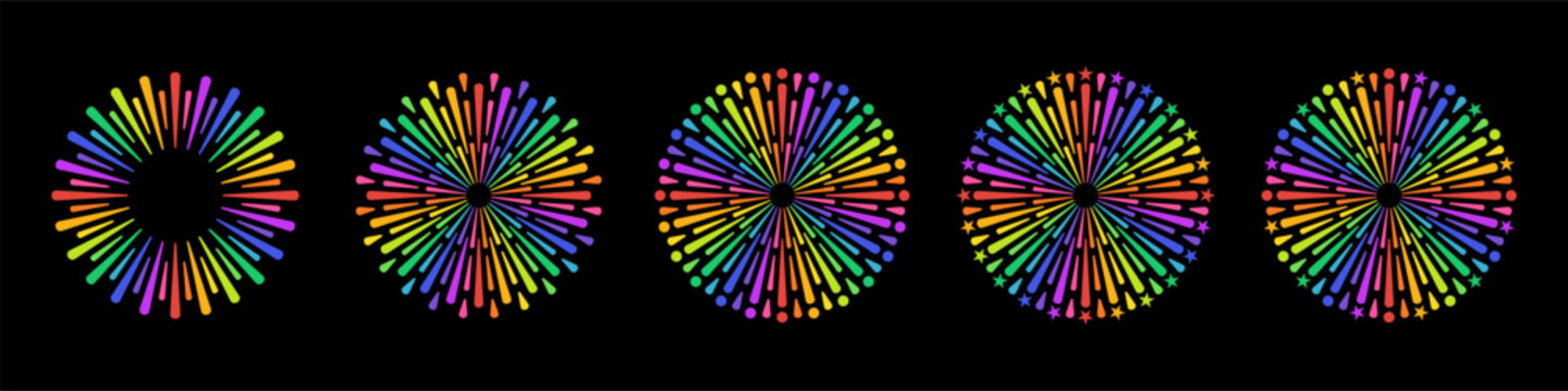 set of fireworks explosion design vectors, fireworks colorful logo design symbol