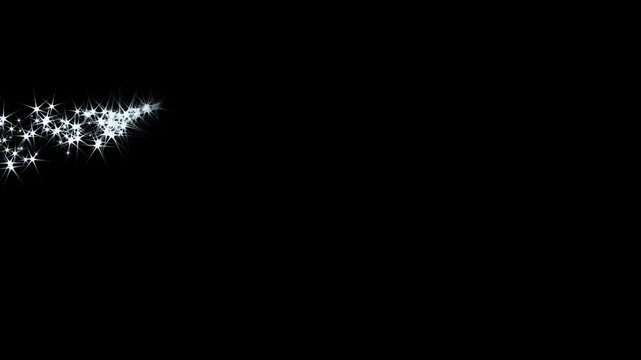 Magical White Star Trail Looping Motion on Black Screen; Sparkling Pixie Dust Swirl Animation, Black Background Moving Starburst Arc for Screen Blend Mode and Creative VFX Overlay