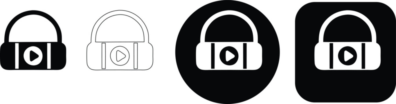 Portable audio player with play buttons, featuring solid black, outline, and white symbols on circular and square shapes