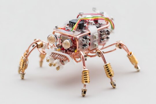 Educational robot demonstration: open-source hardware-inspired device with breadboard and wires on white background, text area included