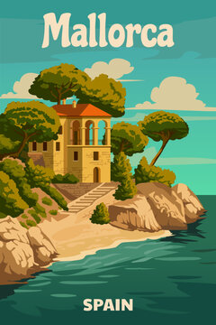 Mallorca Spain vintage travel poster