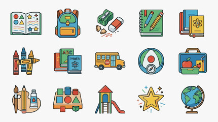 Fototapeta premium Educational School Supplies Icons.