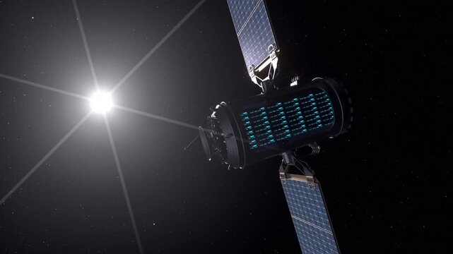 AI Data center in space. Satellite orbiting the Earth with servers working.