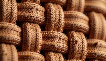 Obraz premium Showing brown braided cords forming woven basket pattern in studio close-up, with loose threads