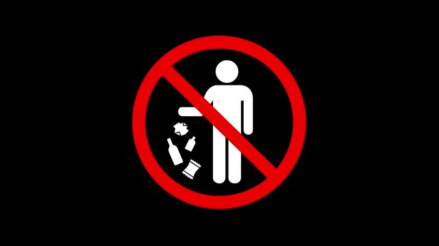 No littering signs on black background. do not drop trash symbols. white silhouette prohibited warning environmental cleanliness public space icon. 